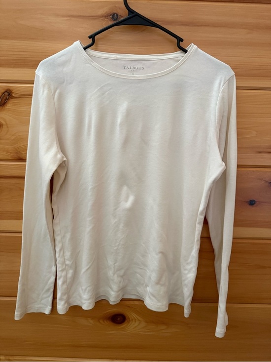 Talbots Tops - Talbots Long Sleeve Crewneck Tee Ivory 100% Cotton Size Medium